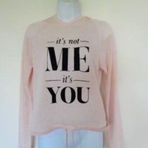 H&M "it's not me, it's you" Black Velvet Lettering Pink Hoodie Size M